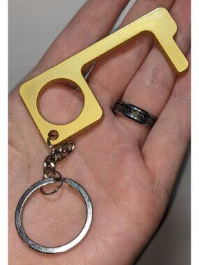 No-Touch Gold Door Opener Keychain With Keyring